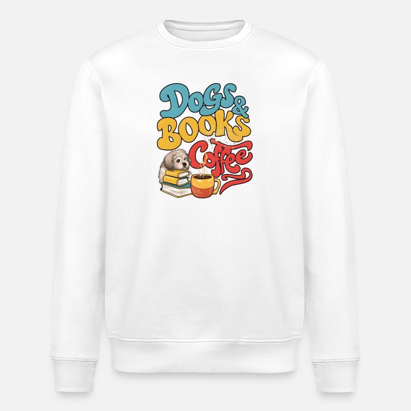 Chien et livres avec café - Sweat bio ROLLER Stanley/Stella Unisexe - blanc