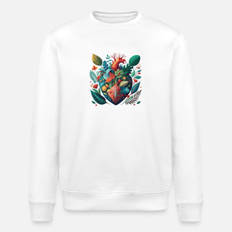 Regenbogen Botanisches Herz - Stanley/Stella Unisex Bio-Sweatshirt ROLLER - Weiß