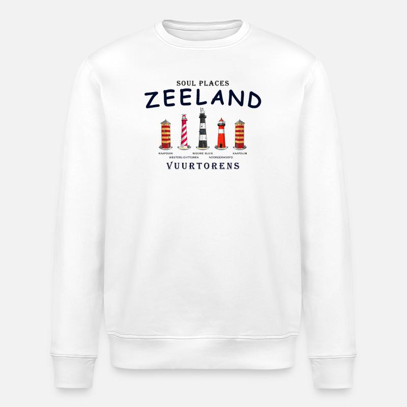 Zeeland, Netherlands, Lighthouses Hand Drawing - Stanley/Stella ROLLER Unisex Organic Sweatshirt - white