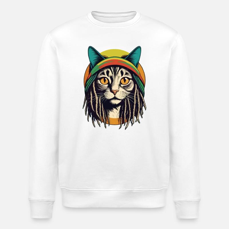 Cool Rasta Cat - Stanley/Stella ROLLER Unisex Organic Sweatshirt - white