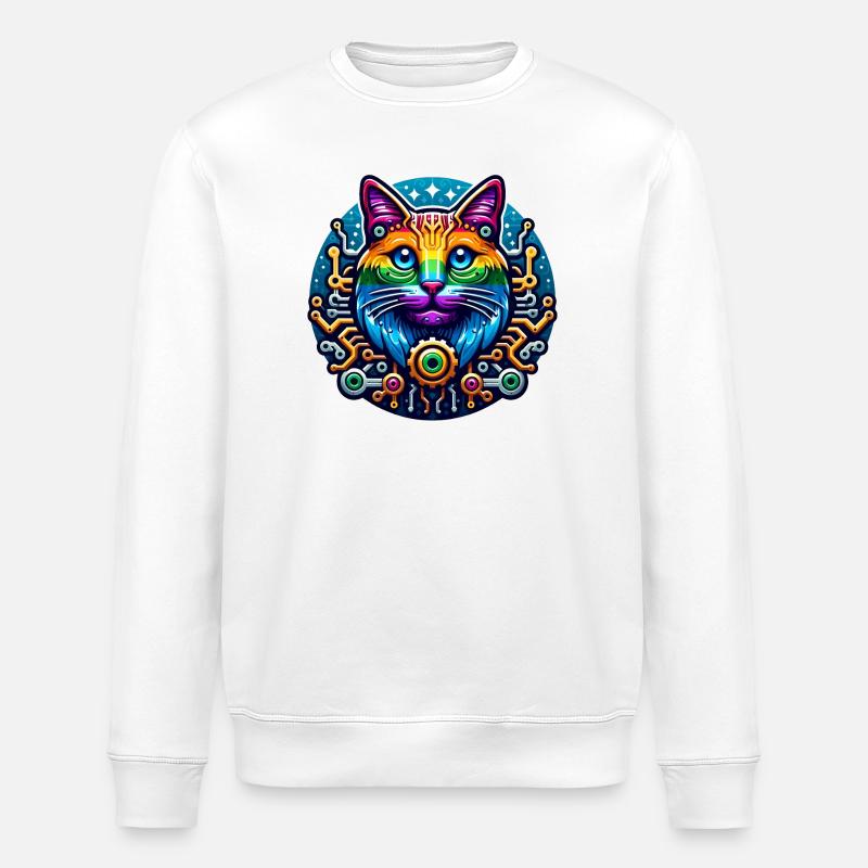 Chat arc-en-ciel mécanique - Sweat bio ROLLER Stanley/Stella Unisexe - blanc