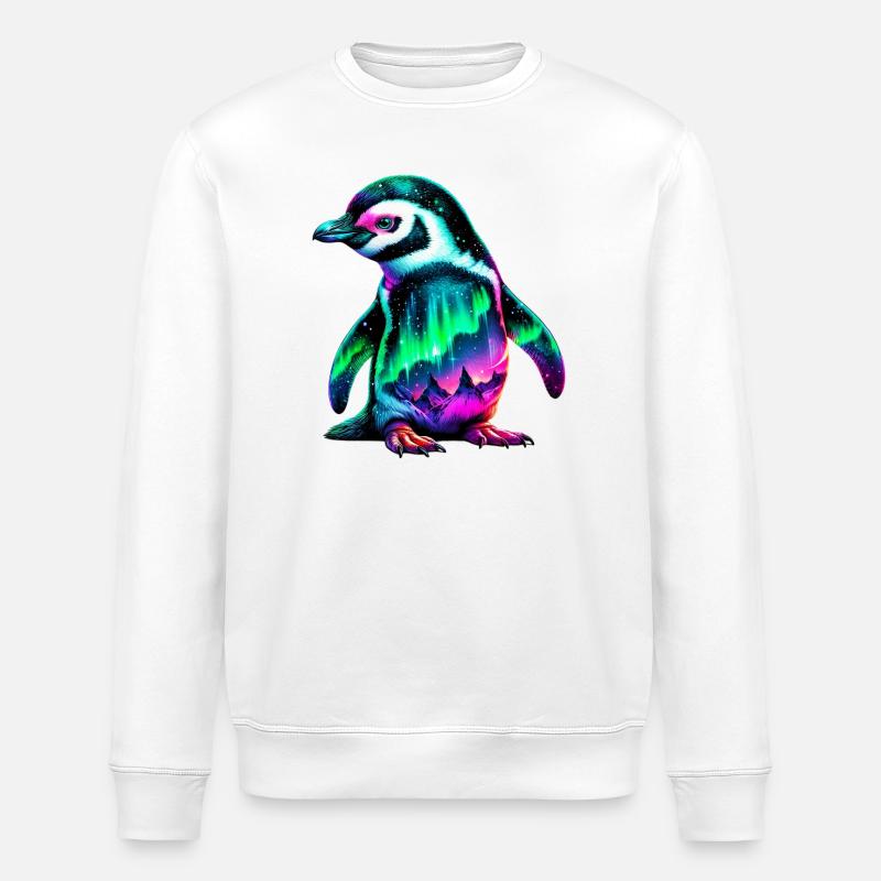 Aurora Borealis Penguin - Stanley/Stella ROLLER Unisex Organic Sweatshirt - white