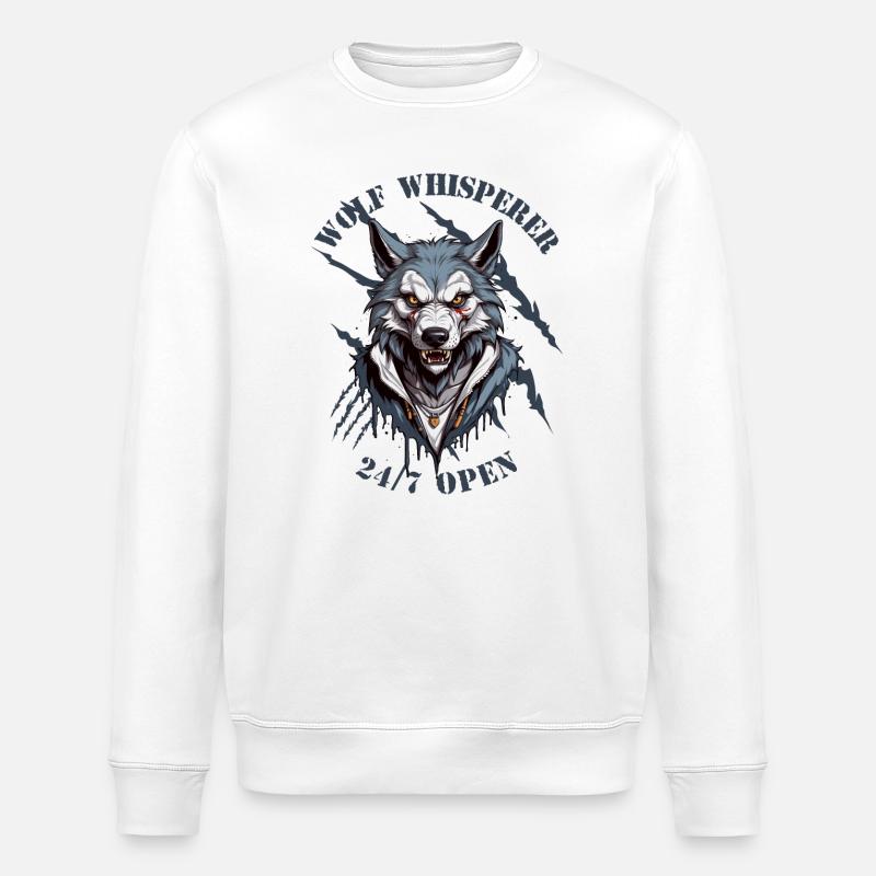 Wolf Whisperer Open 24/7 - Stanley/Stella ROLLER Unisex Organic Sweatshirt - white