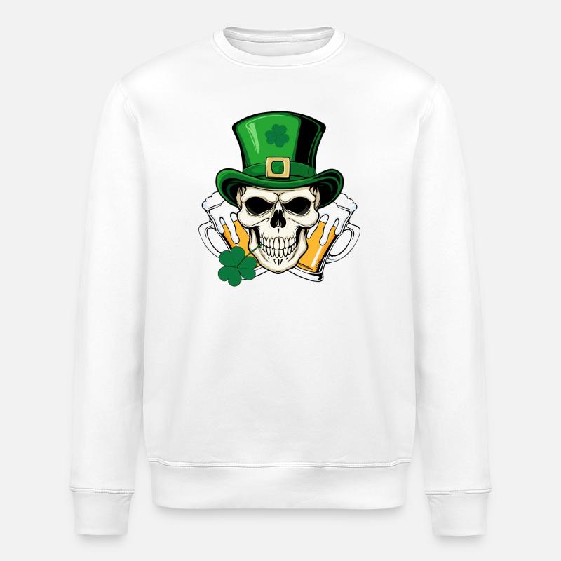 skull san patrick day - Stanley/Stella ROLLER Unisex Organic Sweatshirt - white