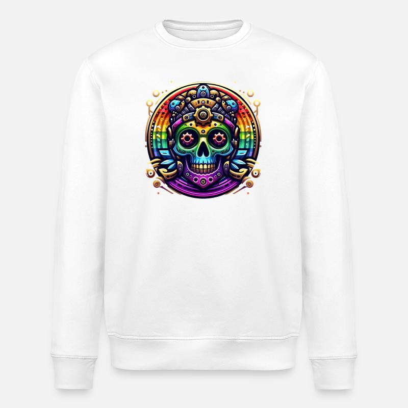 Metallic Rainbow Skull 2 - Stanley/Stella ROLLER Unisex Organic Sweatshirt - white