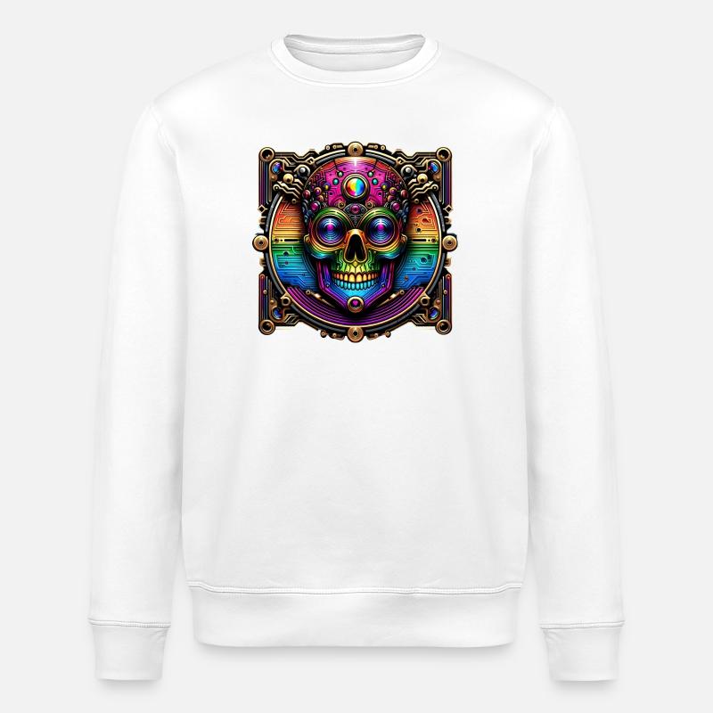 Cyberpunk Regenbogen Totenkopf Design - Stanley/Stella Unisex Bio-Sweatshirt ROLLER - Weiß