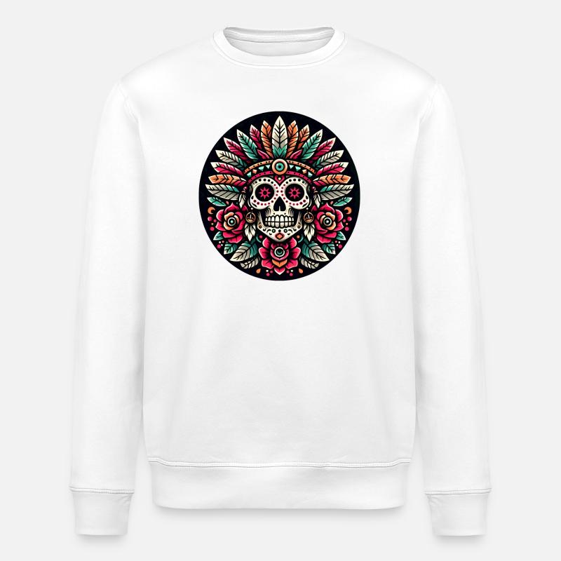 Mayan Skull 2 - Stanley/Stella ROLLER Unisex Organic Sweatshirt - white