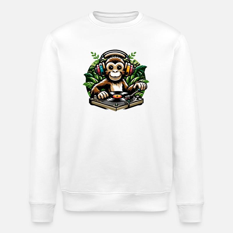 Jungle Grooves : le singe Vinyl Vibes - Sweat bio ROLLER Stanley/Stella Unisexe - blanc