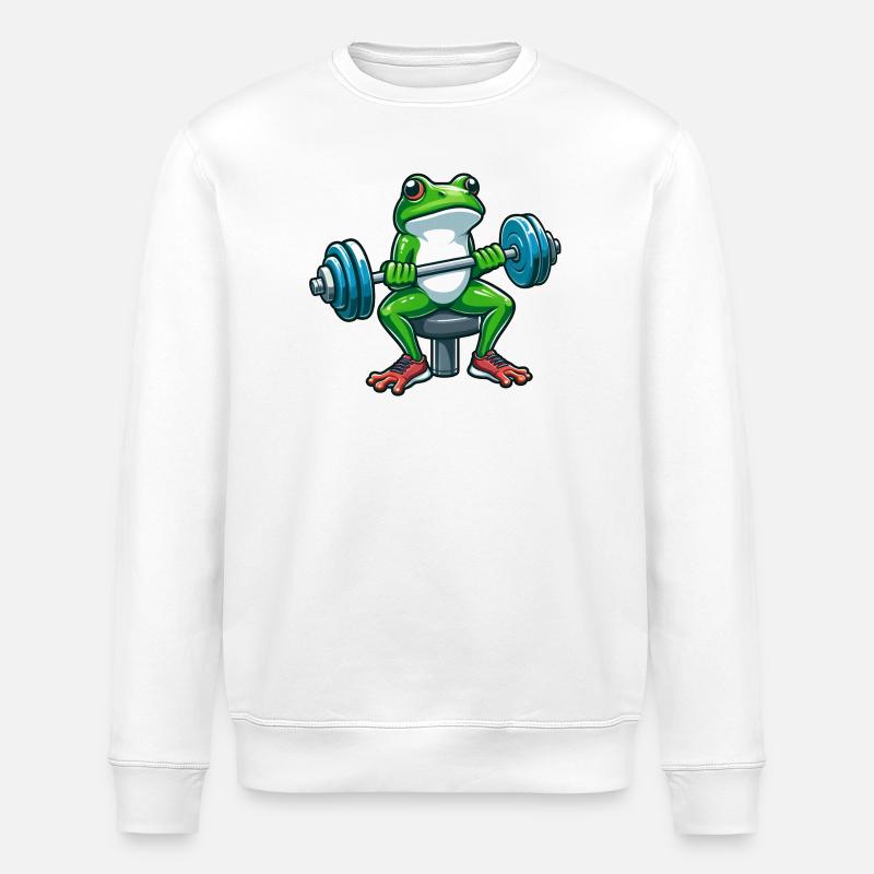 Starker Frosch Workout Hanteltraining - Stanley/Stella Unisex Bio-Sweatshirt ROLLER - Weiß