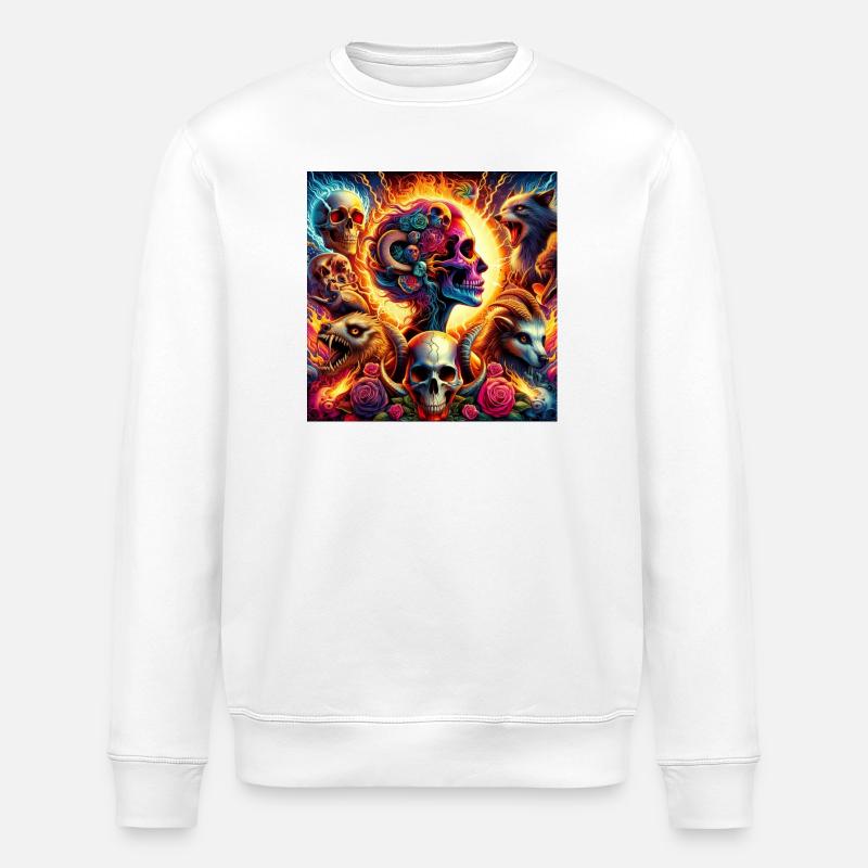 Lebendige Blumenschädel & Chlorole - Stanley/Stella Unisex Bio-Sweatshirt ROLLER - Weiß