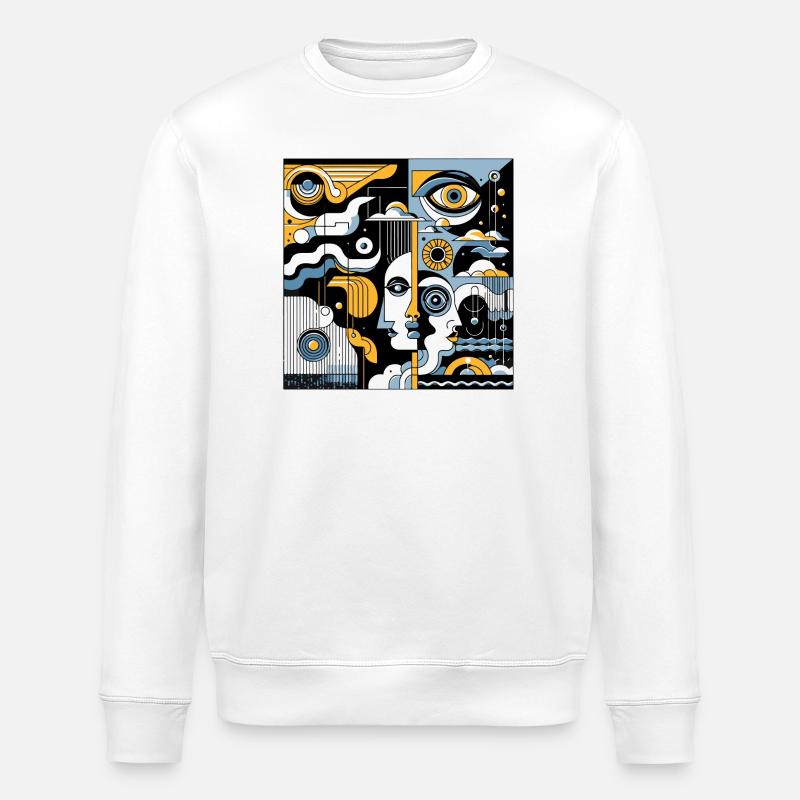 Géométrie des faces cubistes néon - Sweat bio ROLLER Stanley/Stella Unisexe - blanc