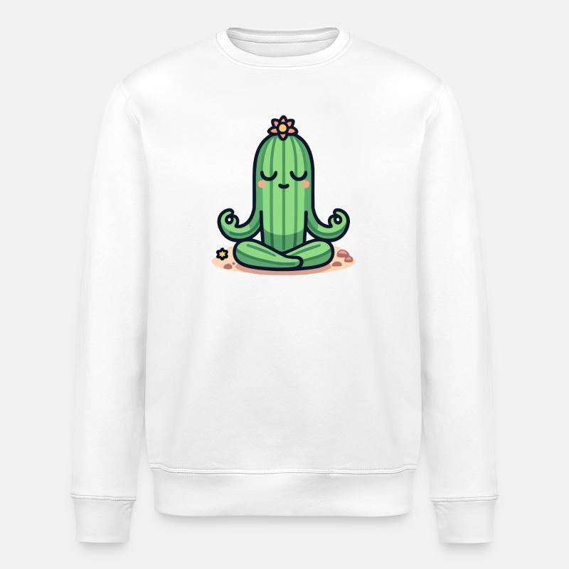 Zen Cactus - Peaceful Plant Pose - Stanley/Stella ROLLER Unisex Organic Sweatshirt - white