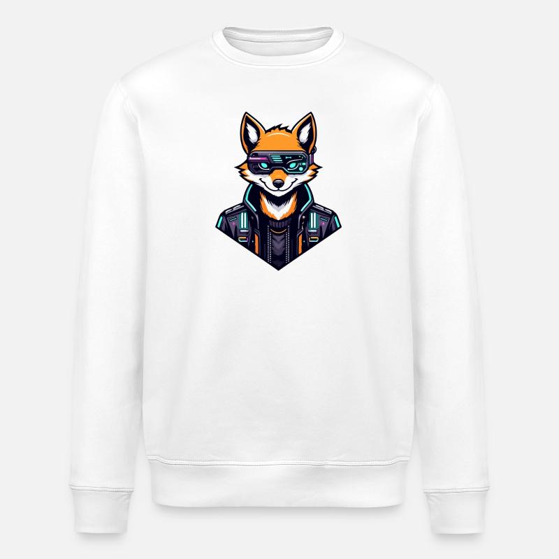 Cyber Fox Neon Tech Wild - Stanley/Stella Unisex Bio-Sweatshirt ROLLER - Weiß