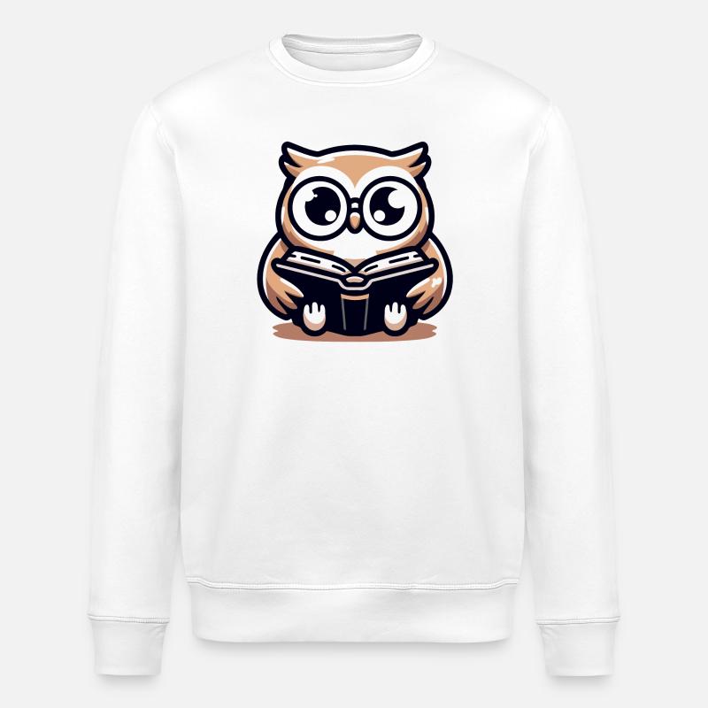 Sage hibou lecteur charme livresque - Sweat bio ROLLER Stanley/Stella Unisexe - blanc
