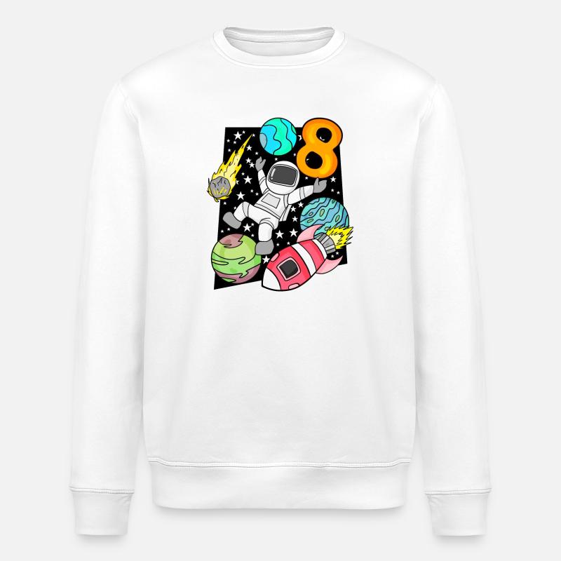 8 Birthday Boy Astronaut Rocket - Stanley/Stella ROLLER Unisex Organic Sweatshirt - white