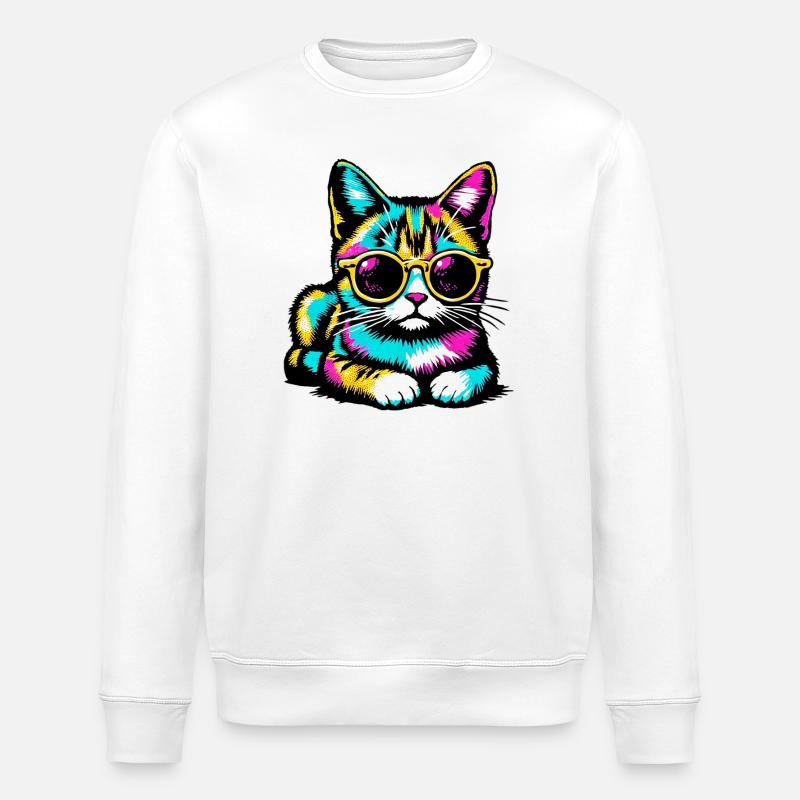 Katze mit Sonnenbrille - Stanley/Stella Unisex Bio-Sweatshirt ROLLER - Weiß