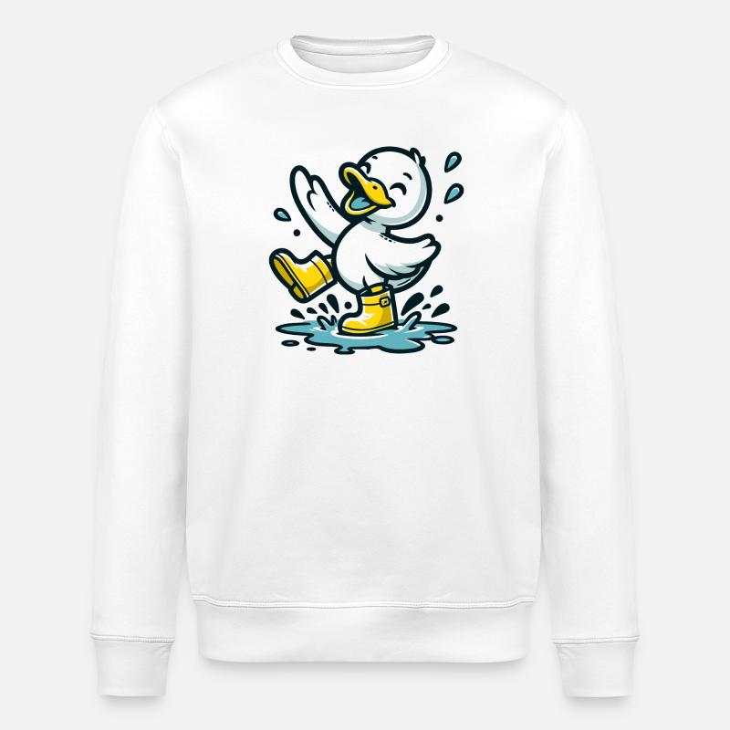 Splashy Quacker: The Puddle-Hopping Duck - Stanley/Stella ROLLER Unisex Organic Sweatshirt - white