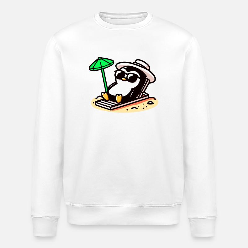 Sunbathing Penguin: Beach Day Chill - Stanley/Stella ROLLER Unisex Organic Sweatshirt - white