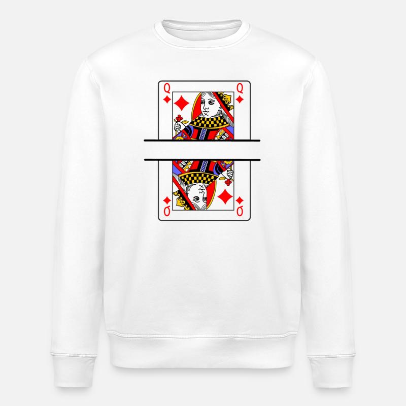 Spielkarte Karo-Dame mit Bannerplatz - Stanley/Stella Unisex Bio-Sweatshirt ROLLER - Weiß