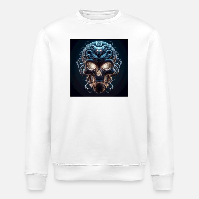 Crâne fusionné avec serpent 3D - Sweat bio ROLLER Stanley/Stella Unisexe - blanc