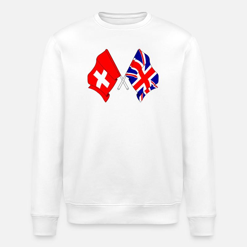 Flagge Schweiz, Flagge England - Stanley/Stella Unisex Bio-Sweatshirt ROLLER - Weiß