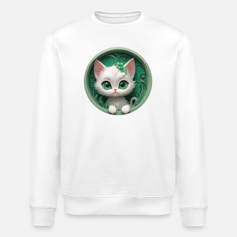 Katzenmädchen im Grünkreis - Stanley/Stella Unisex Bio-Sweatshirt ROLLER - Weiß