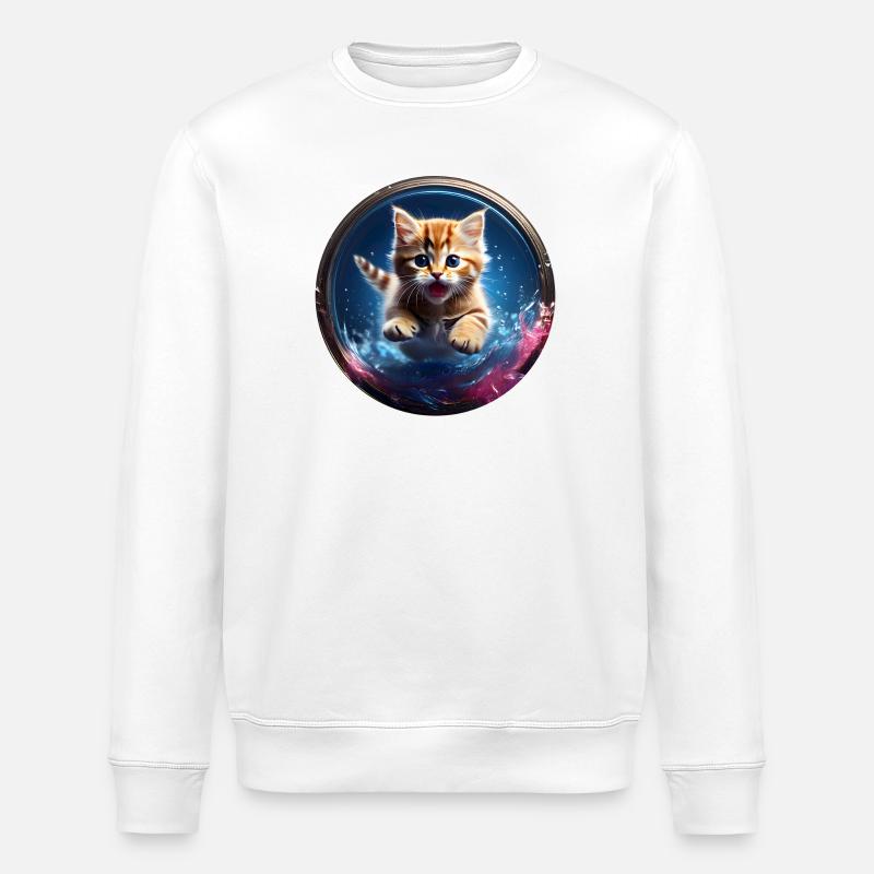 Katzen im Weltraumkugel - Stanley/Stella Unisex Bio-Sweatshirt ROLLER - Weiß