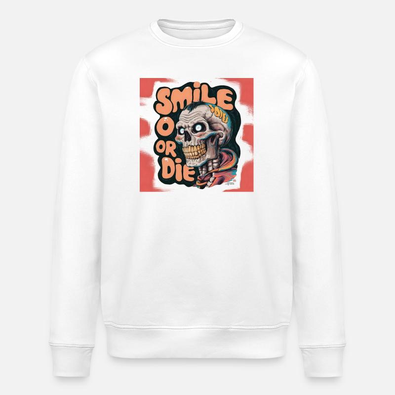 Bald Skeleton with smiling text - Stanley/Stella ROLLER Unisex Organic Sweatshirt - white