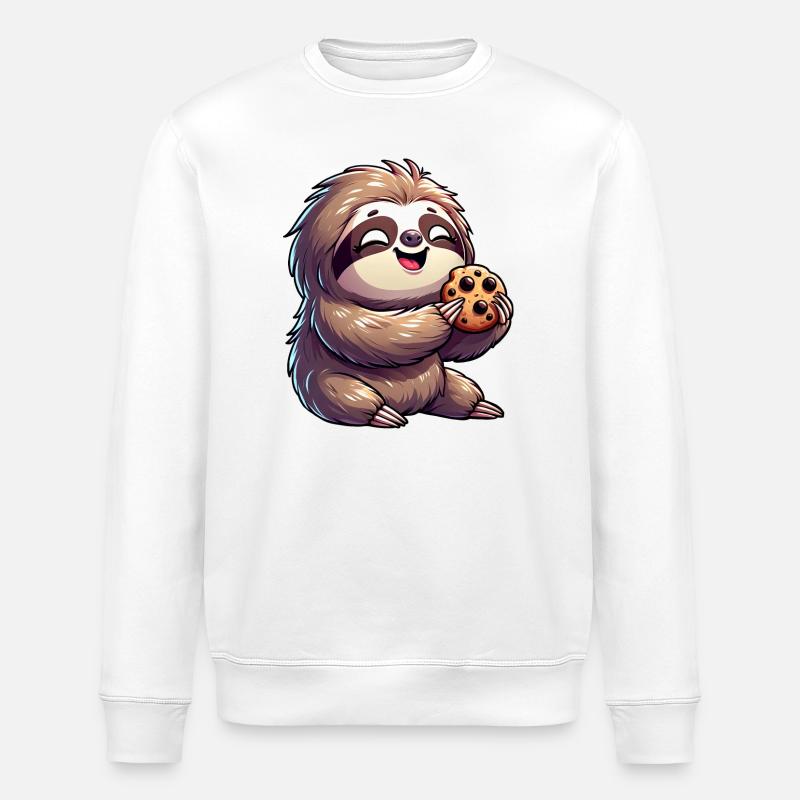 Sloth Cute Biscuit Cookie Delight - Stanley/Stella ROLLER Unisex Organic Sweatshirt - white