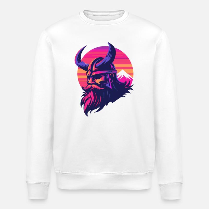 Wikinger Synthwave 3 - Stanley/Stella Unisex Bio-Sweatshirt ROLLER - Weiß