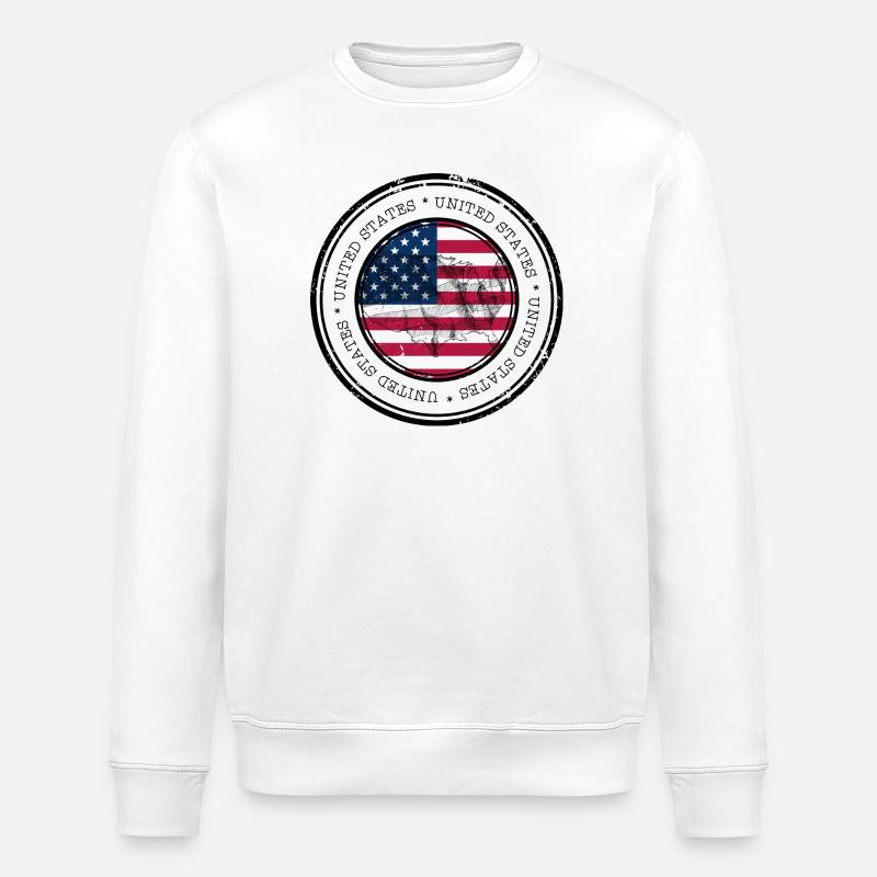 Drapeau des États-Unis Carte Emblème Rond - Sweat bio ROLLER Stanley/Stella Unisexe - blanc