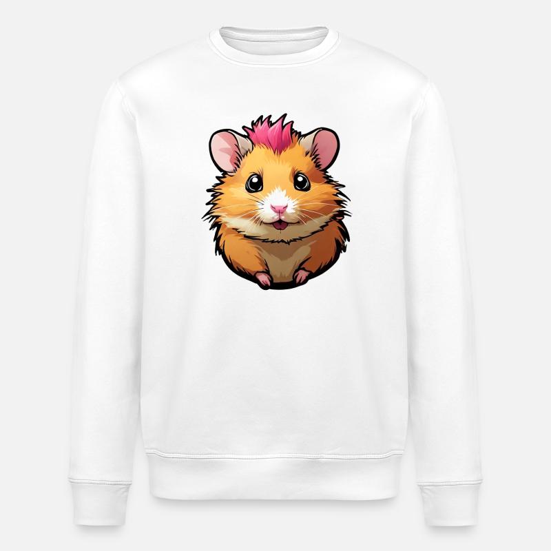 Lustiger Hamster mit Pink-Mähne - Stanley/Stella Unisex Bio-Sweatshirt ROLLER - Weiß