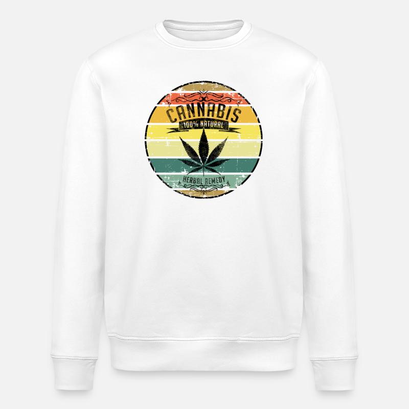 Retro Weed Cannabis Leaf - Stanley/Stella ROLLER Unisex Organic Sweatshirt - white