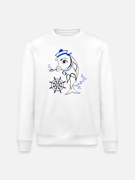 Sailor, Fish, Ahoy - Stanley/Stella ROLLER Unisex Organic Sweatshirt - white