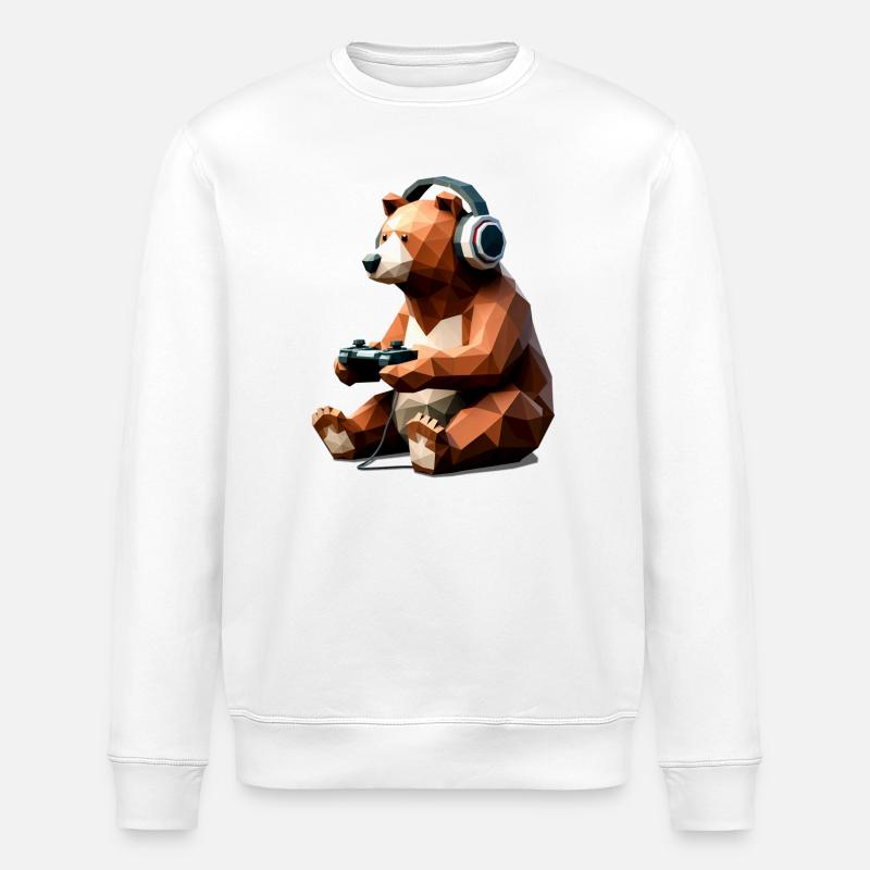 Gaming Bear with Headset & Controller - Stanley/Stella ROLLER Unisex Organic Sweatshirt - white