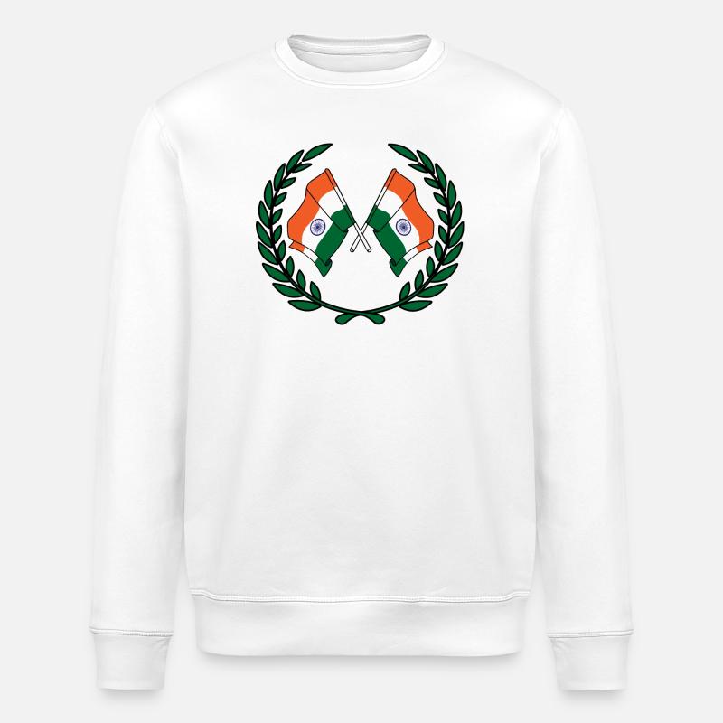 Flags India in laurel wreath - Stanley/Stella ROLLER Unisex Organic Sweatshirt - white