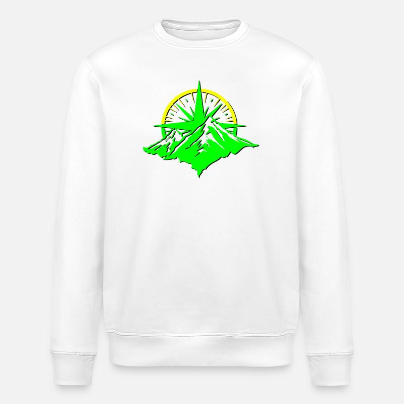 Compass With Mountain Silhouette - Stanley/Stella ROLLER Unisex Organic Sweatshirt - white