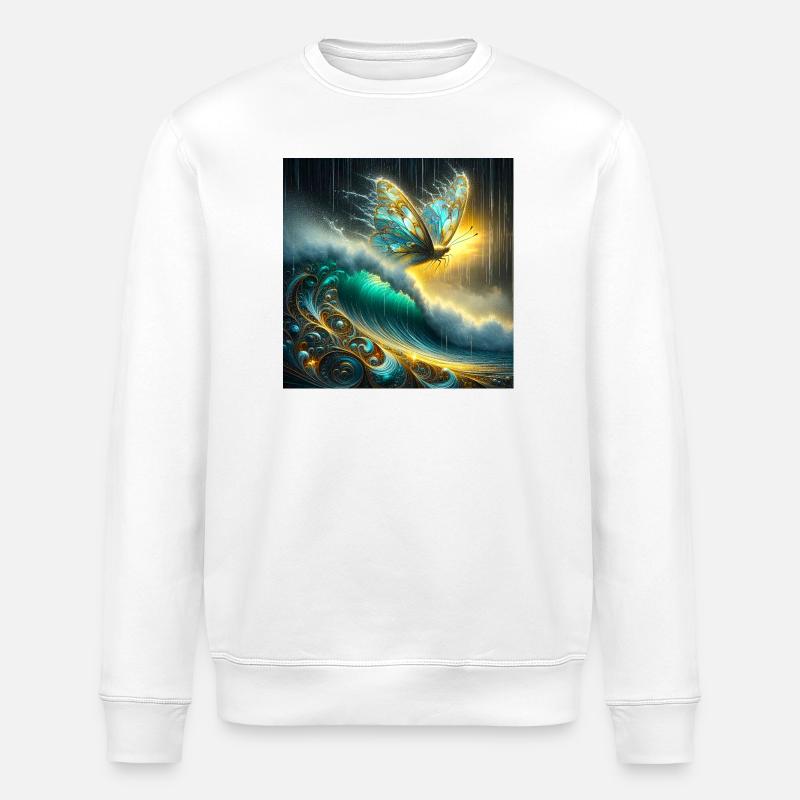 Mythical butterfly on luminescent wave - Stanley/Stella ROLLER Unisex Organic Sweatshirt - white