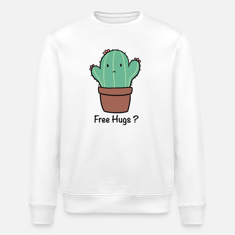 Süßer Kaktus Free Hugs - Stanley/Stella Unisex Bio-Sweatshirt ROLLER - Weiß