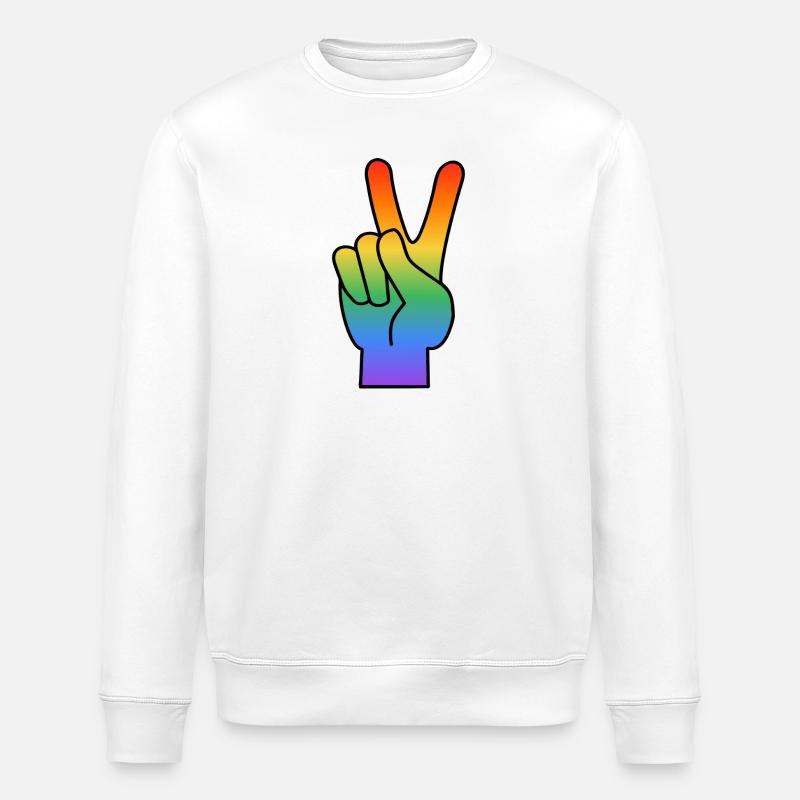 Rainbow Peace Sign - Stanley/Stella ROLLER Unisex Organic Sweatshirt - white