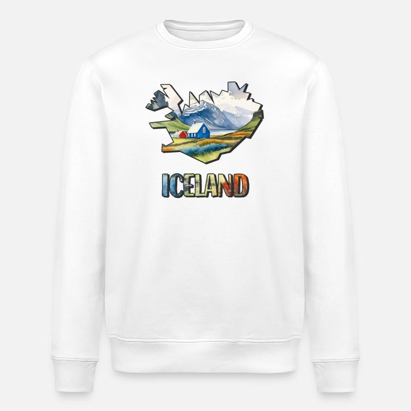 Carte à l’aquarelle Islande - Sweat bio ROLLER Stanley/Stella Unisexe - blanc