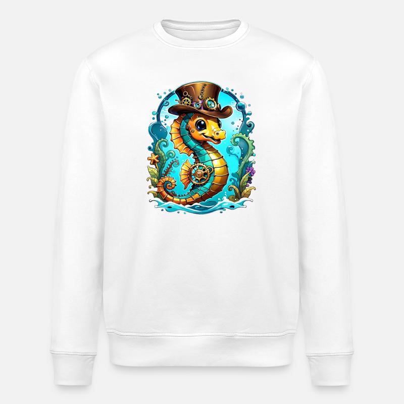 Niedliches Steampunk-Seepferdchen - Stanley/Stella Unisex Bio-Sweatshirt ROLLER - Weiß