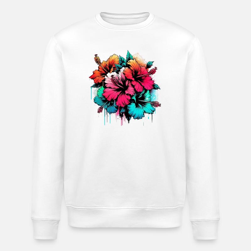 Hibiskusblüten - Stanley/Stella Unisex Bio-Sweatshirt ROLLER - Weiß