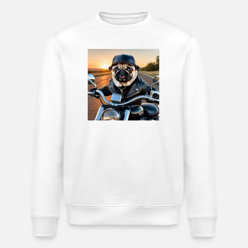 Hunde-Biker im Lederjacke Stil - Stanley/Stella Unisex Bio-Sweatshirt ROLLER - Weiß