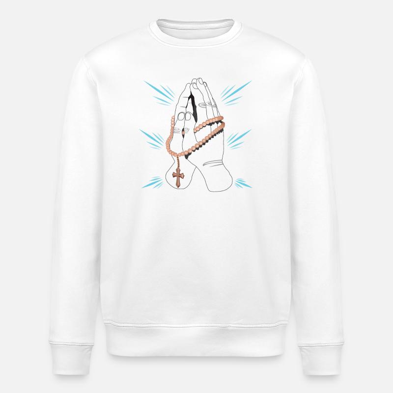 Mains priantes avec rosarium de perles - Sweat bio ROLLER Stanley/Stella Unisexe - blanc