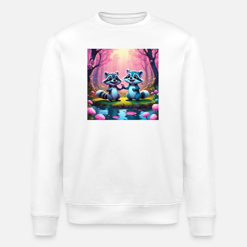 Waschbären im Märchenwald - Stanley/Stella Unisex Bio-Sweatshirt ROLLER - Weiß