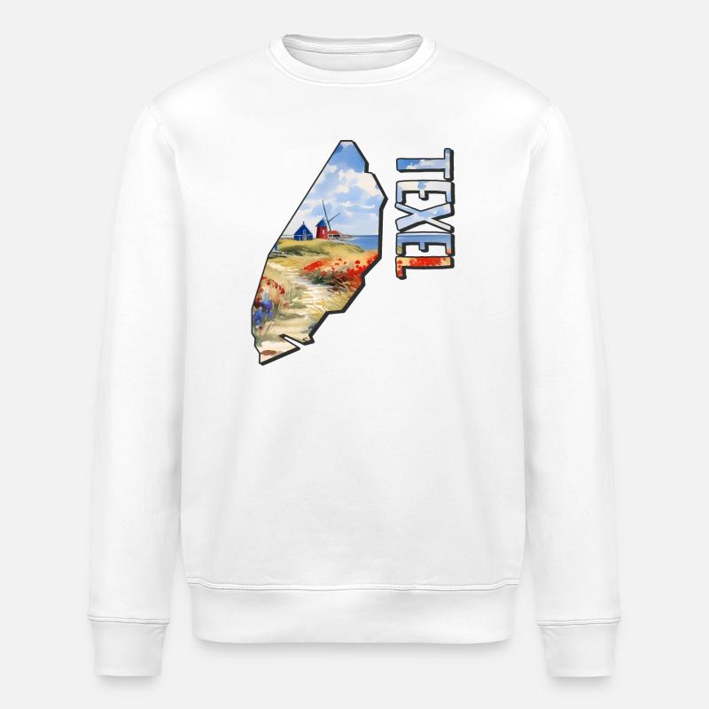 Carte aquarelle de Texel - Sweat bio ROLLER Stanley/Stella Unisexe - blanc