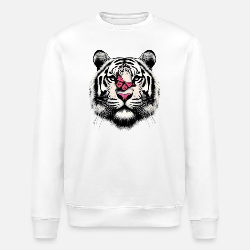 Tigre et papillon - Sweat bio ROLLER Stanley/Stella Unisexe - blanc