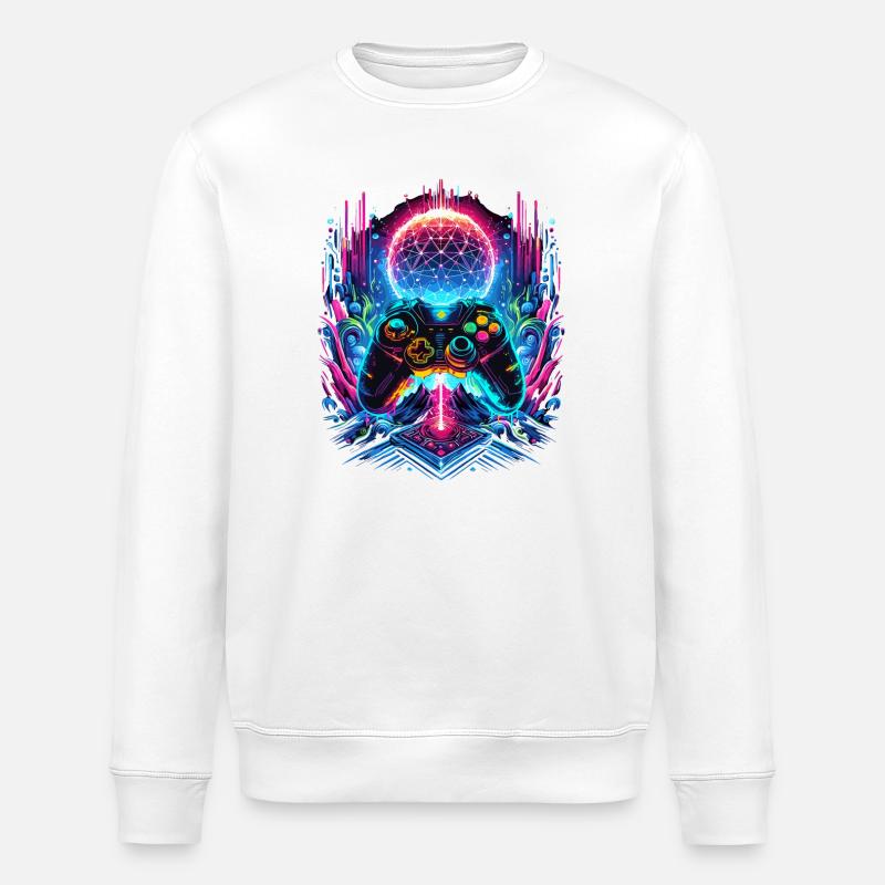 Synthwave Cyberpunk Gaming Controller - Stanley/Stella Unisex Bio-Sweatshirt ROLLER - Weiß