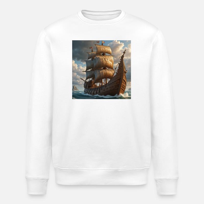Antike Segelschiff im Sturm - Stanley/Stella Unisex Bio-Sweatshirt ROLLER - Weiß